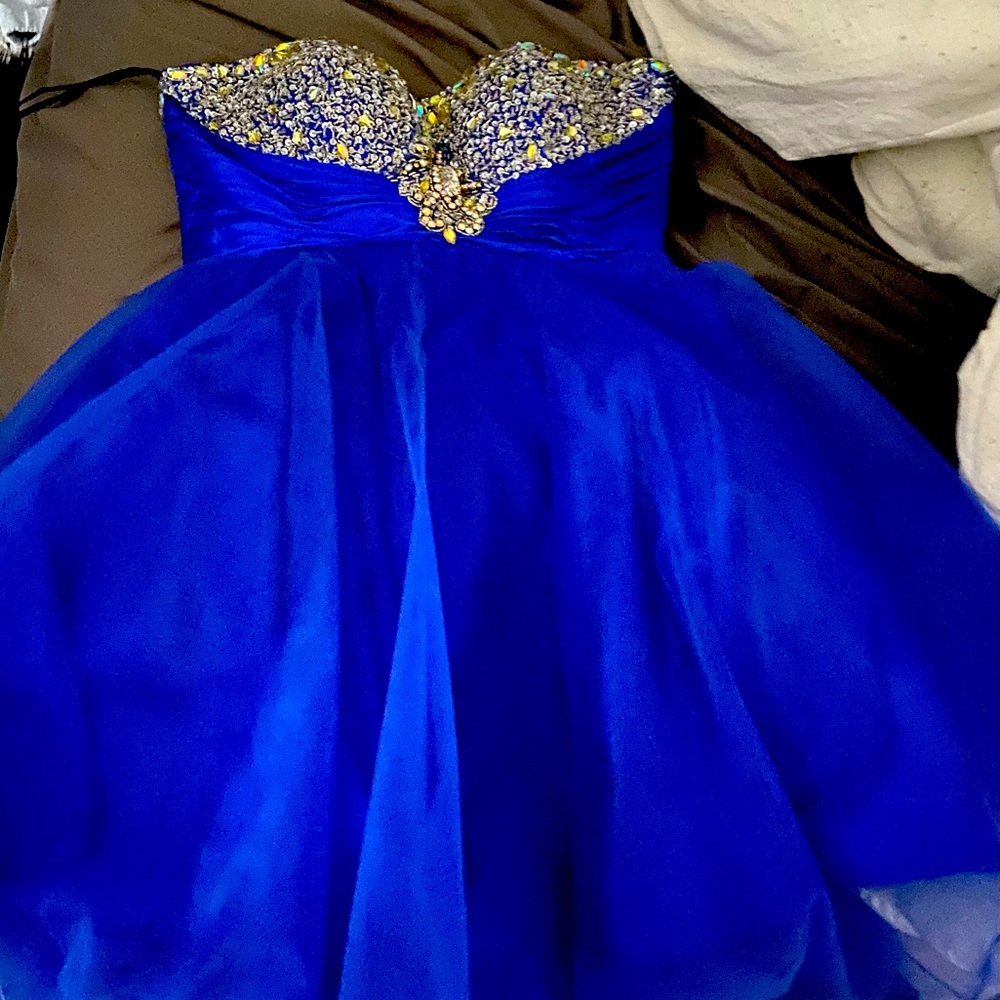 Formal blue cocktail dress with crystals